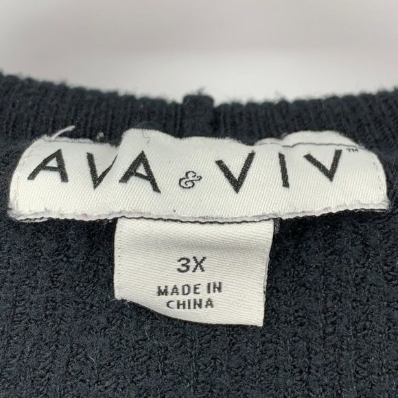 Ava & Viv Cardigan Ruffle Black 3X Women Sweater Open 3002 Viscose Knit 3/4 Sl - Picture 3 of 10
